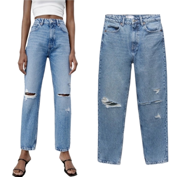 Zara High Waisted Mom Jeans Sz 4 NWT - Picture 4 of 5